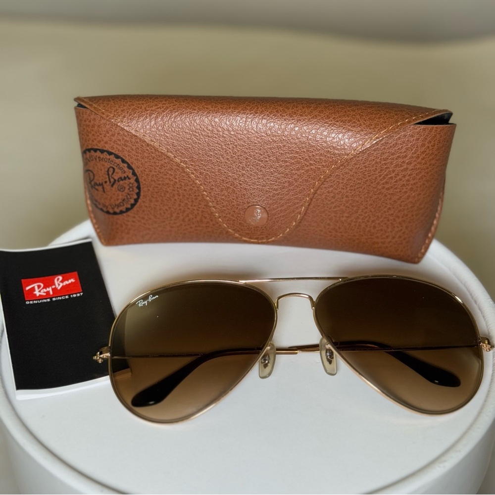 Ray Ban Aviator Gold 3025 Gold Brown Gradient Sunglasses 62 mm